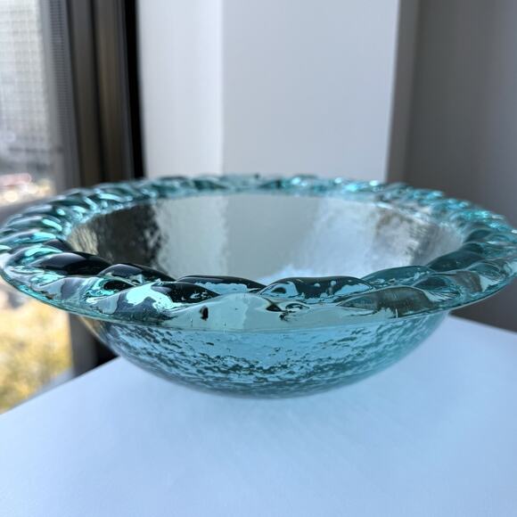 Fire and Light Recycled Glass Aqua Blue Bowl 9 1/2" Arcata, California Vintage - Picture 4 of 9